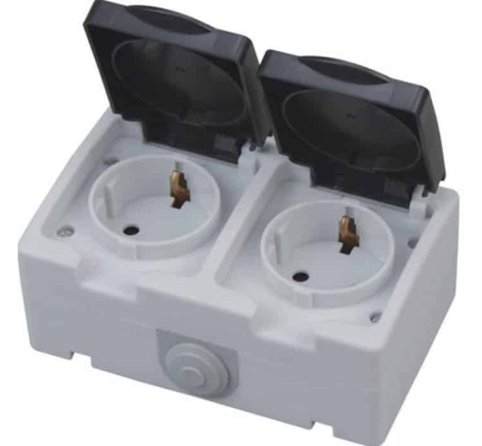 Розетка накладна 2-на з заземленням з кришкою ATOM HOROZ ELECTRIC 112-100-0002-010