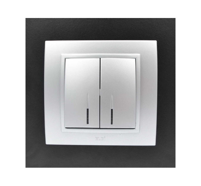 Вимикач ELBI ZENA Silverline сірий металік 2кл з підсвіткою без рамки (609-011000-203)