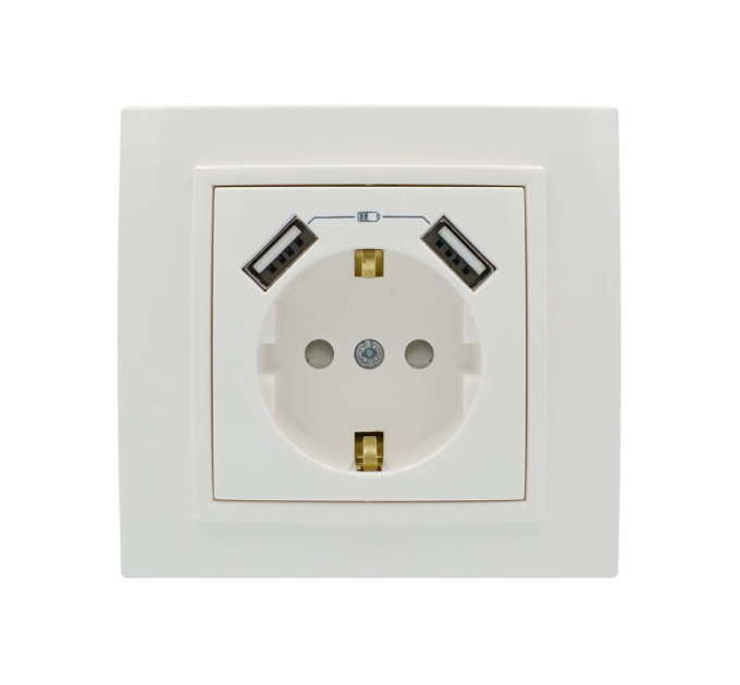 Розетка ZENA ELBI біла 1-на з заземленням + 2USB без рамки ( 609-010200-317 )