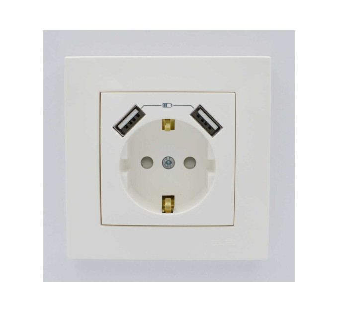 Розетка ZENA ELBI біла 1-на з заземленням + 2USB без рамки ( 609-010200-317 )