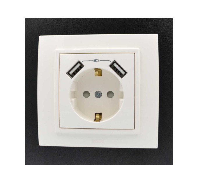 Розетка ZENA ELBI біла 1-на з заземленням + 2USB без рамки ( 609-010200-317 )
