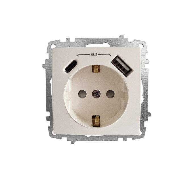 Розетка ZENA ELBI біла 1-на з заземленням + 2USB ( Type C+A ) без рамки ( 609-010200-334 )