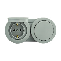 Вимикач 1-клавішний + Розетка з заземленням з кришкою сірий xOne OVIVO 406-240000-923
