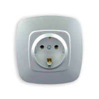 Розетка одинарна з заземленням срібло ELA HOROZ ELECTRIC 112-007-0006-020