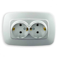 Розетка подвійна з заземленням срібло ELA HOROZ ELECTRIC 112-007-0008-020