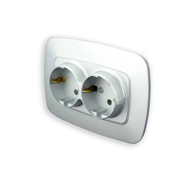 Розетка подвійна з заземленням срібло ELA HOROZ ELECTRIC 112-007-0008-020