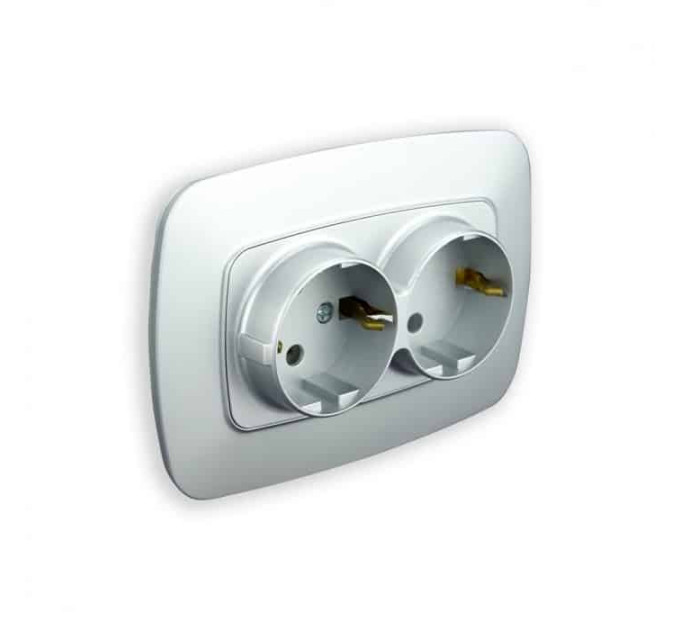 Розетка подвійна з заземленням срібло ELA HOROZ ELECTRIC 112-007-0008-020