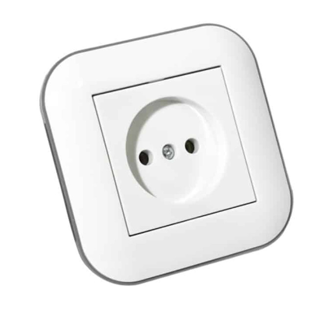 Розетка одинарна без заземлення LOFT білий+сірий OVIVO 404-010303-215