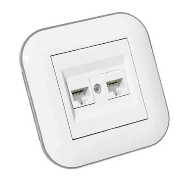 Розетка комп’ютерна двійна (CAT6) LOFT білий+сірий OVIVO 404-010303-230