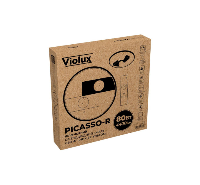 Світильник LED smart PICASSO-R+пульт 80W 3000-5000K IP20 круг біло-чорний Violux ( 220615 )