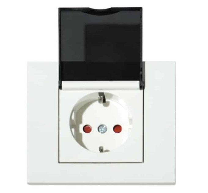 Розетка одинарна з заземленням з кришкою та шторками біла GRANO OVIVO 400-010300-243
