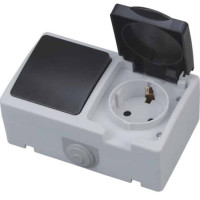 Розетка з заземленням з кришкою + вимикач ATOM HOROZ ELECTRIC 112-100-0003-010