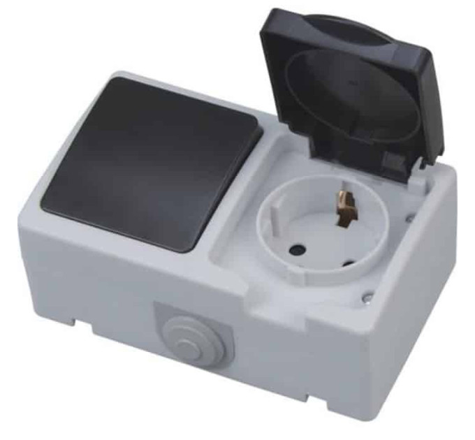 Розетка з заземленням з кришкою + вимикач ATOM HOROZ ELECTRIC 112-100-0003-010