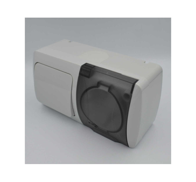Вимикач EVA сірий 1кл + Розетка з заземленням з кришкою IP54 ( 554-011500-920 )