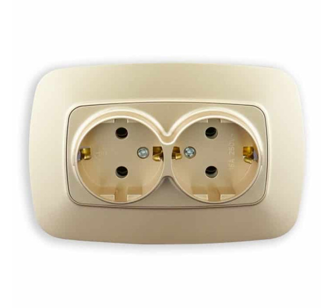 Розетка подвійна з заземленням золото ELA HOROZ ELECTRIC 112-007-0008-030