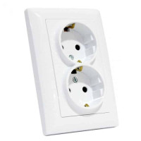 Розетка подвійна з заземленням біла TINA HOROZ ELECTRIC 112-005-0019-010