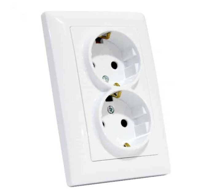 Розетка подвійна з заземленням біла TINA HOROZ ELECTRIC 112-005-0019-010