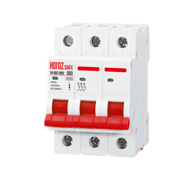 Автоматичний вимикач SAFE 63А 3P С HOROZ ELECTRIC 114-002-3063-010