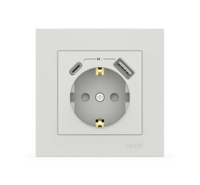 Розетка EL-BI VEGA білий мат 1-на з заземленням + 2USB (Type C+A) ( 510-016200-334 )
