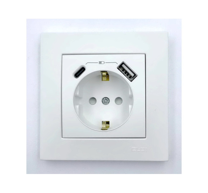 Розетка EL-BI VEGA білий мат 1-на з заземленням + 2USB (Type C+A) ( 510-016200-334 )